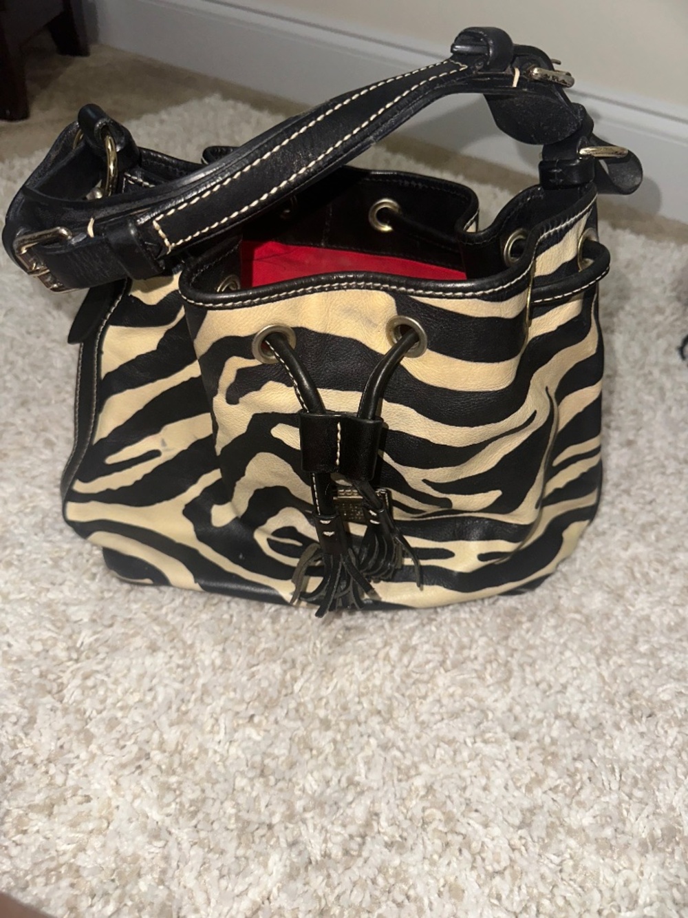 Vintage Dooney & Bourke zebra-print drawstring bucket bag - Picture 2 of 4